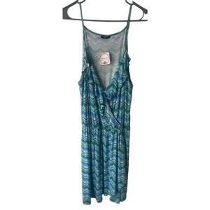 Sheila Rose Midi Wrap Dress Plus Size 2X Spaghetti Strap Ruffle Hem Teal NEW